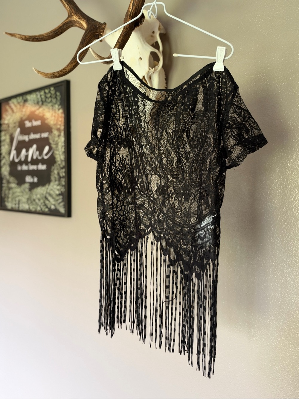 Black Lace Fringe Women's Top